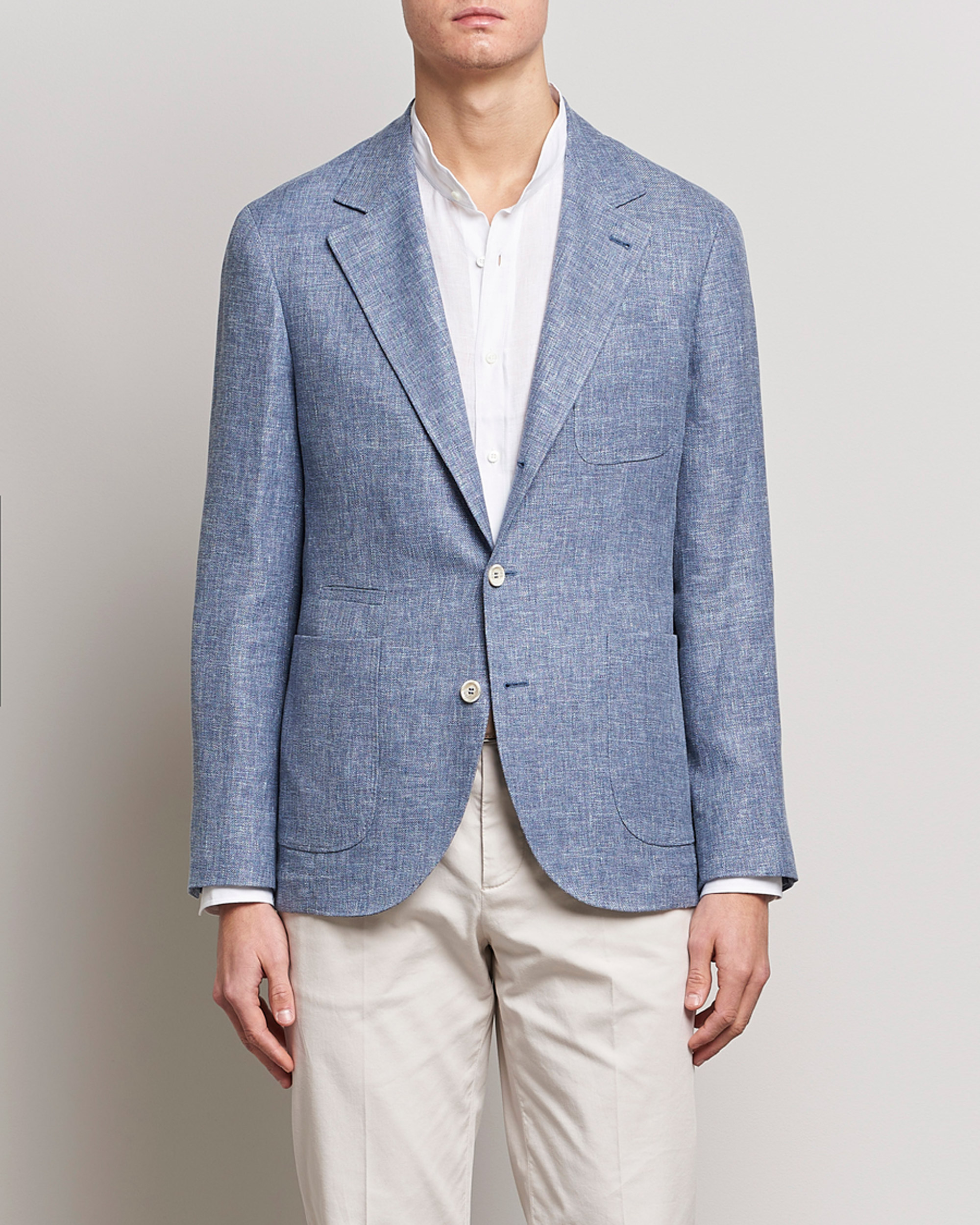 Herre | Blazere & jakker | Brunello Cucinelli | Micro Chevron Linen Blazer Indigo Blue