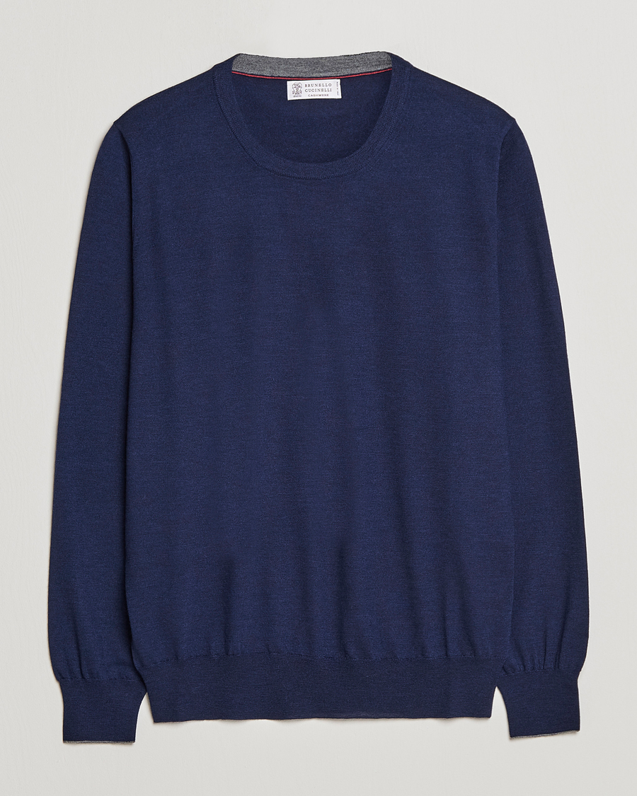 Herre | Trøjer | Brunello Cucinelli | Cashmere/Wool Crew Neck Sweater Navy
