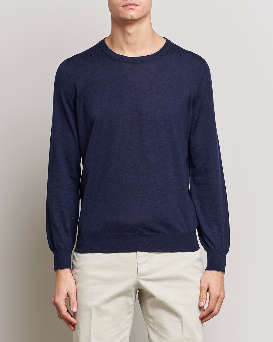 Herre | Pullovers med rund hals | Brunello Cucinelli | Cashmere/Wool Crew Neck Sweater Navy