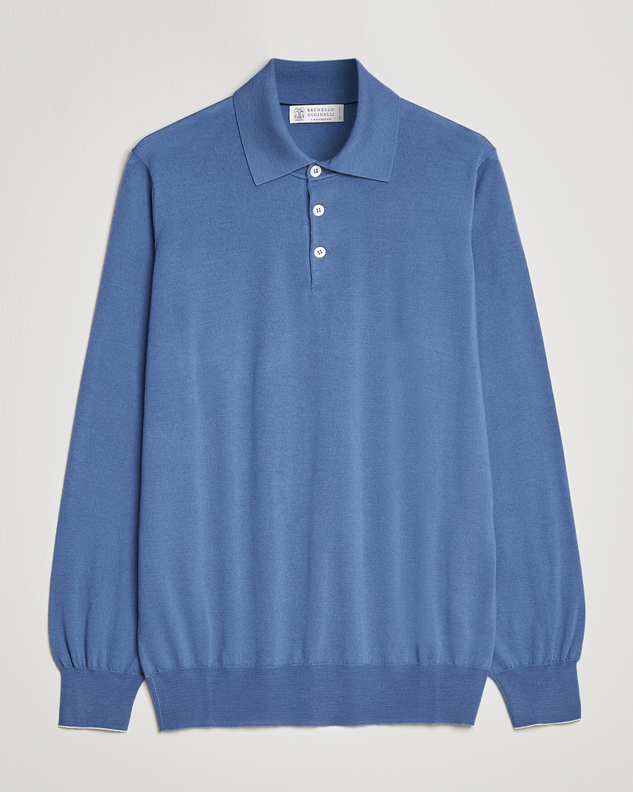 Herre | Trøjer | Brunello Cucinelli | Cashmere/Wool Knitted Polo Oxford Blue