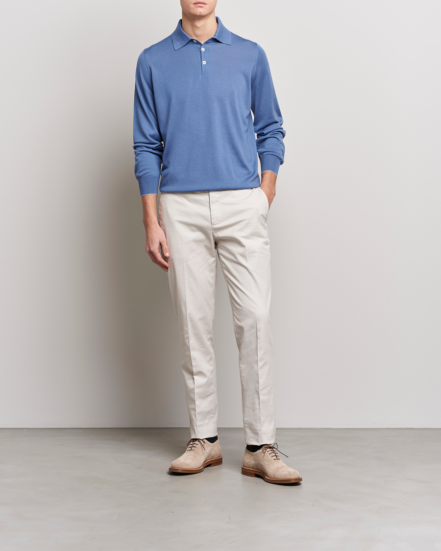 Herre | Trøjer | Brunello Cucinelli | Cashmere/Wool Knitted Polo Oxford Blue