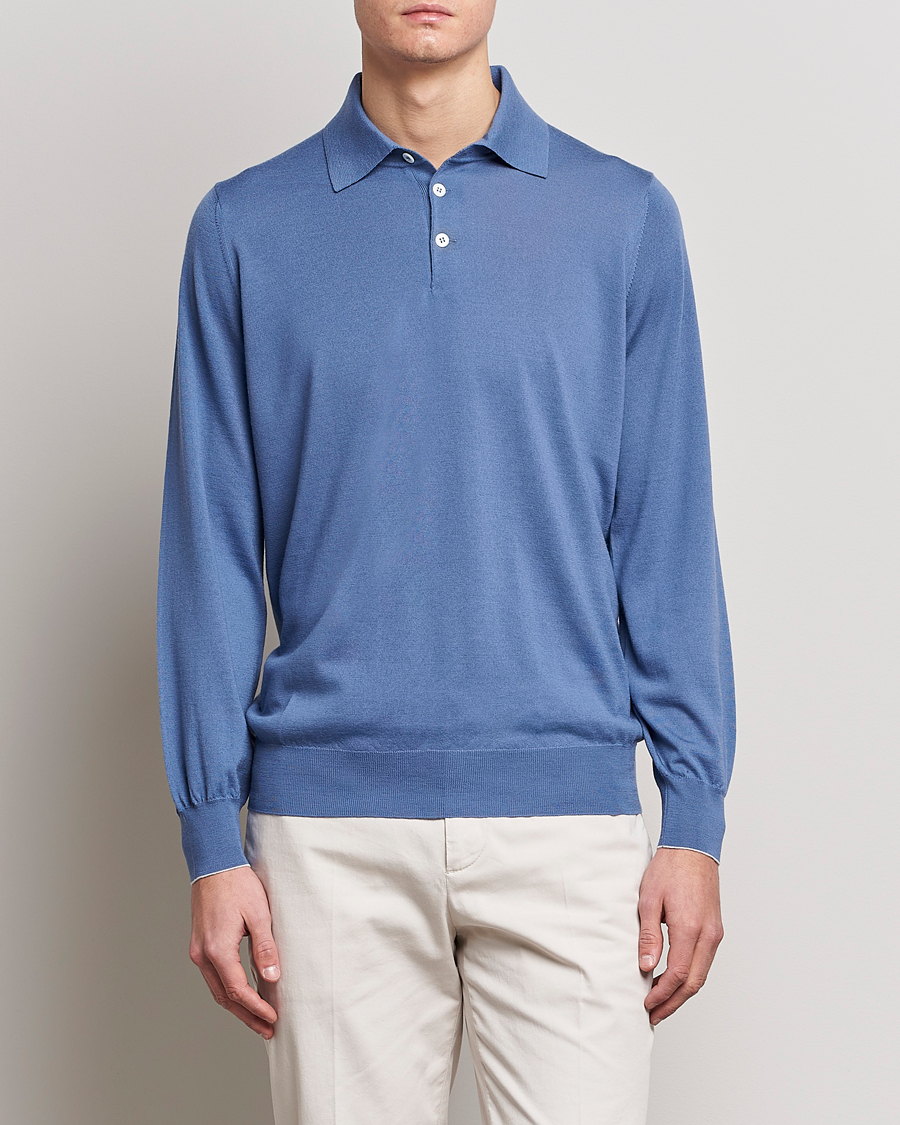 Herre | Trøjer | Brunello Cucinelli | Cashmere/Wool Knitted Polo Oxford Blue