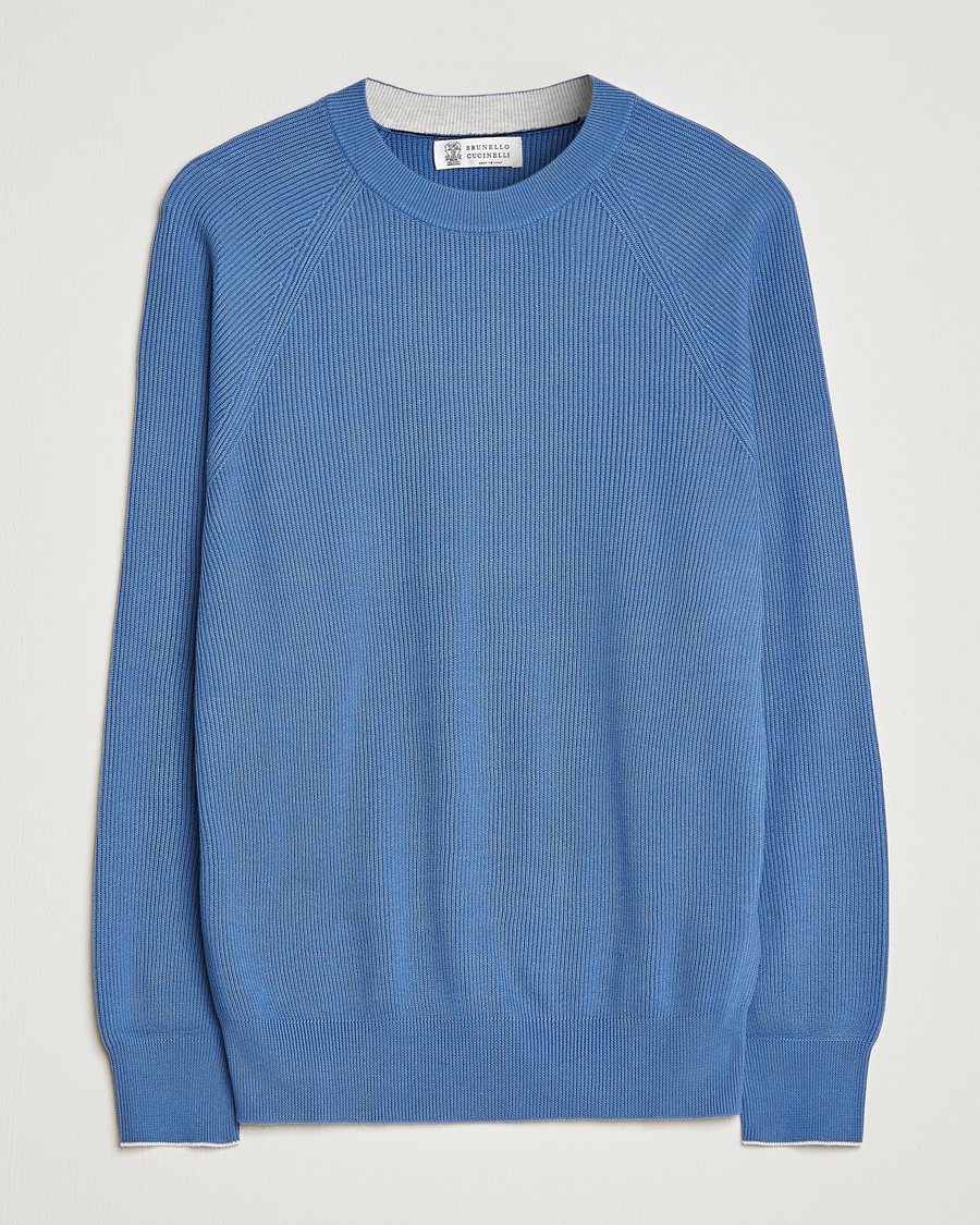 Herre | Trøjer | Brunello Cucinelli | Rib Stitch Crew Neck Sweater Oxford Blue