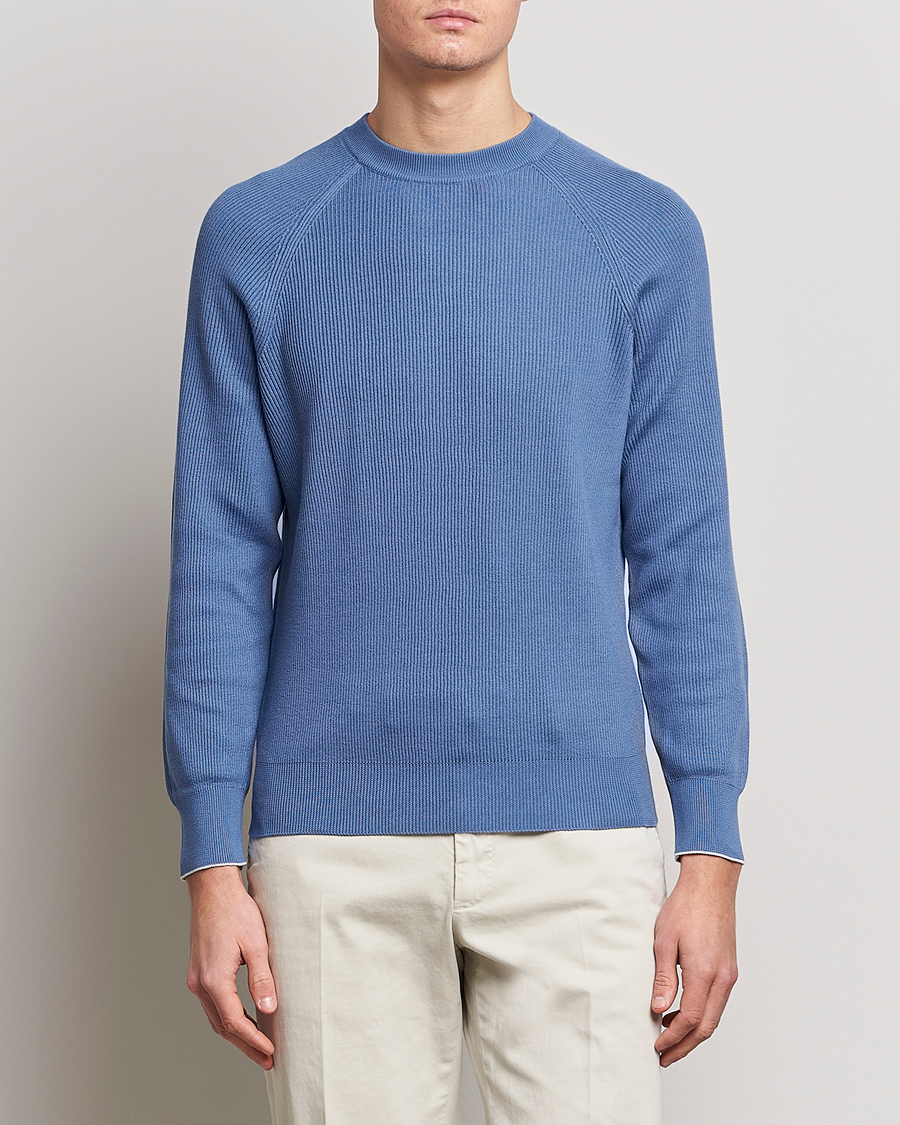 Herre | Trøjer | Brunello Cucinelli | Rib Stitch Crew Neck Sweater Oxford Blue