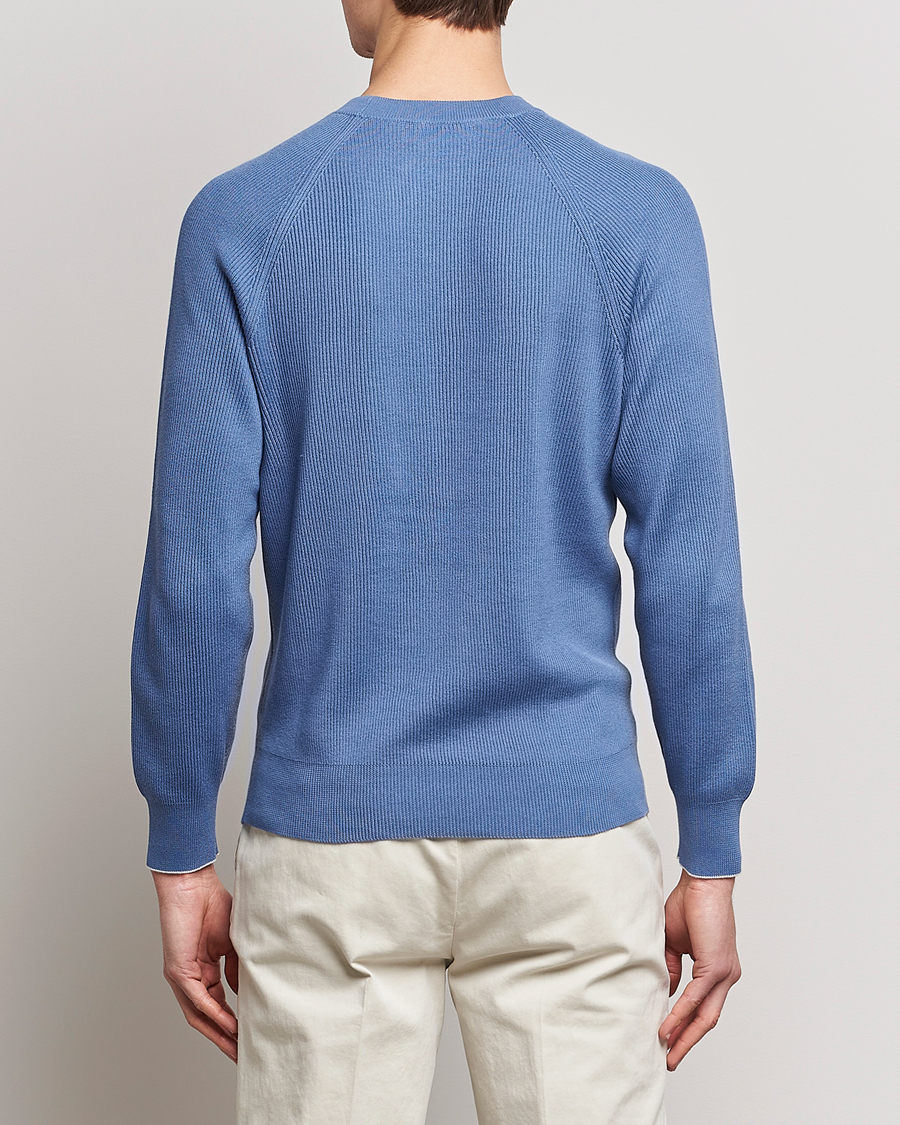Herre | Trøjer | Brunello Cucinelli | Rib Stitch Crew Neck Sweater Oxford Blue