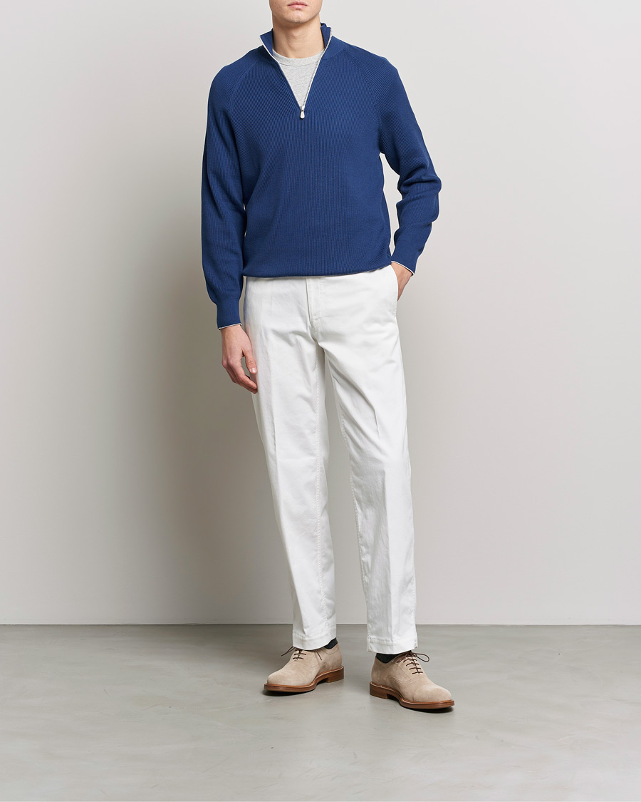 Herre | Trøjer | Brunello Cucinelli | Rib Stitch Half Zip Ocean Blue