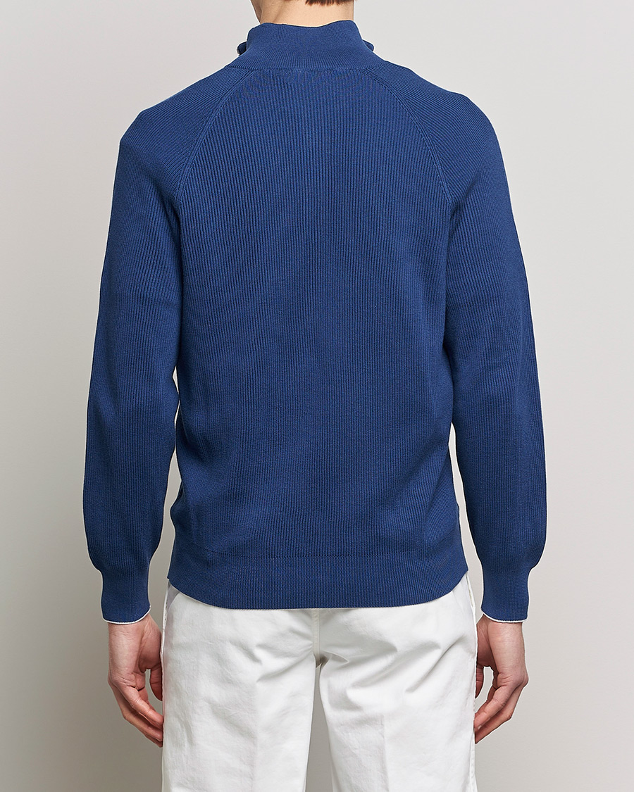 Herre | Trøjer | Brunello Cucinelli | Rib Stitch Half Zip Ocean Blue