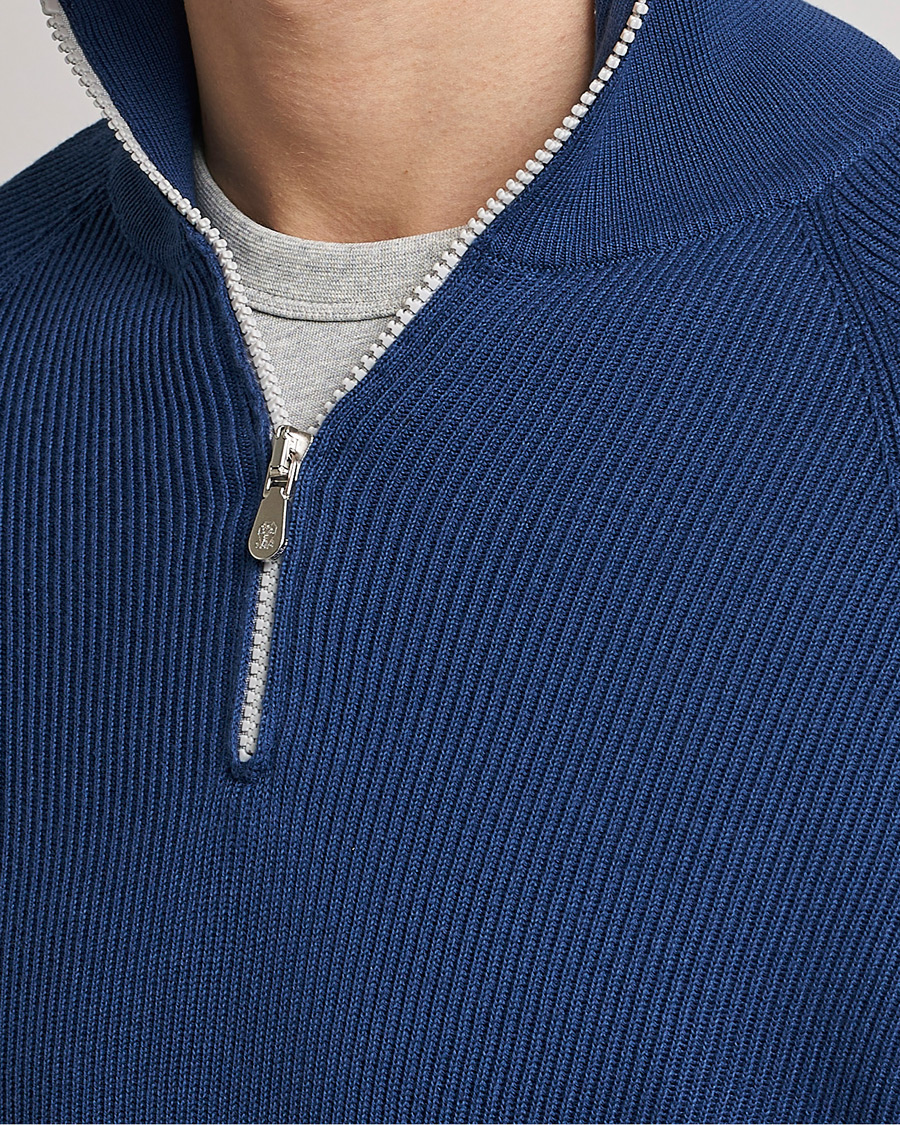 Herre | Trøjer | Brunello Cucinelli | Rib Stitch Half Zip Ocean Blue