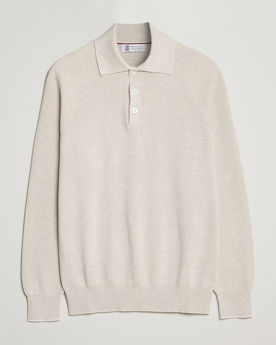 Herre | Trøjer | Brunello Cucinelli | Rib Stitch Knitted Polo Light Beige
