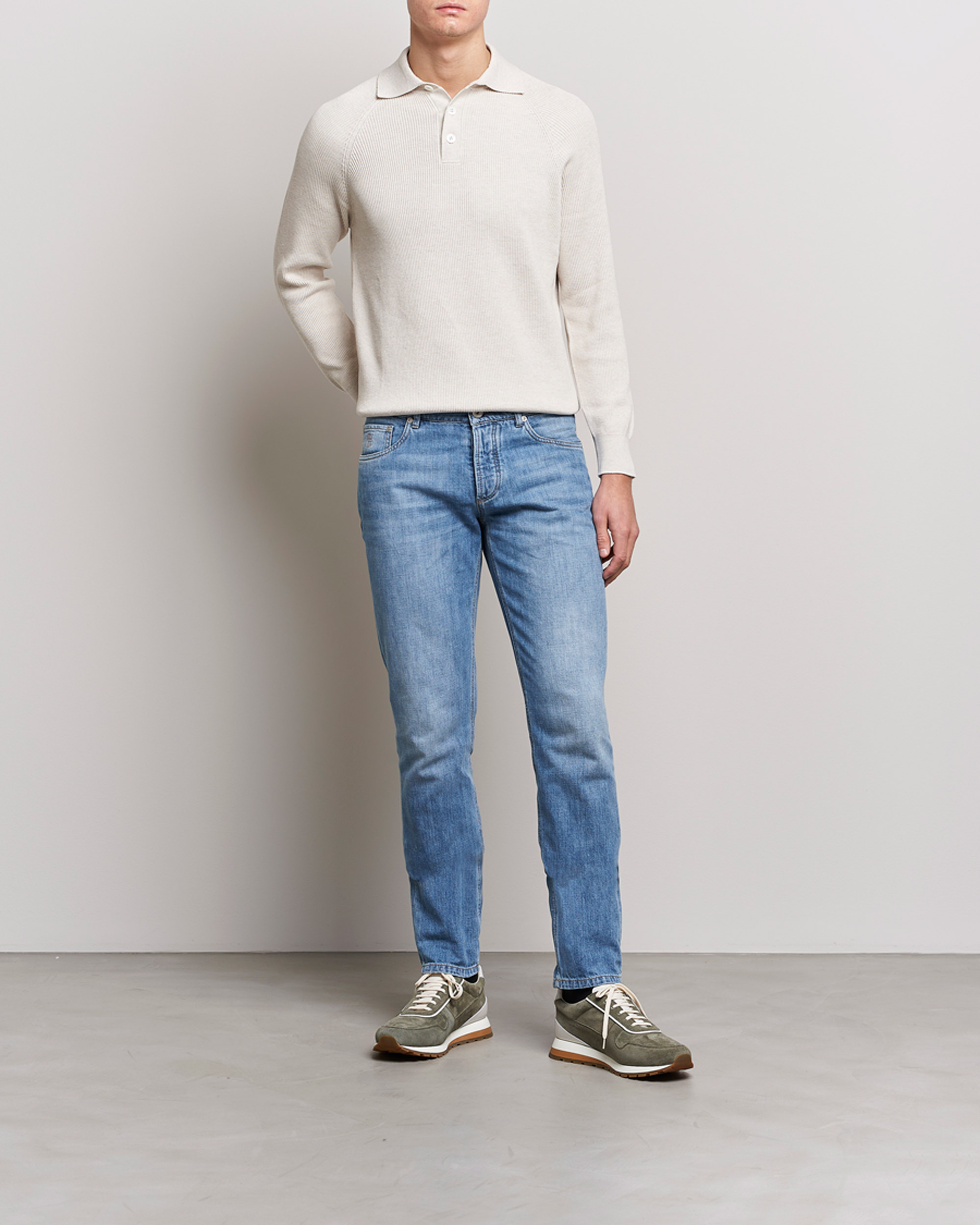 Herre | Trøjer | Brunello Cucinelli | Rib Stitch Knitted Polo Light Beige