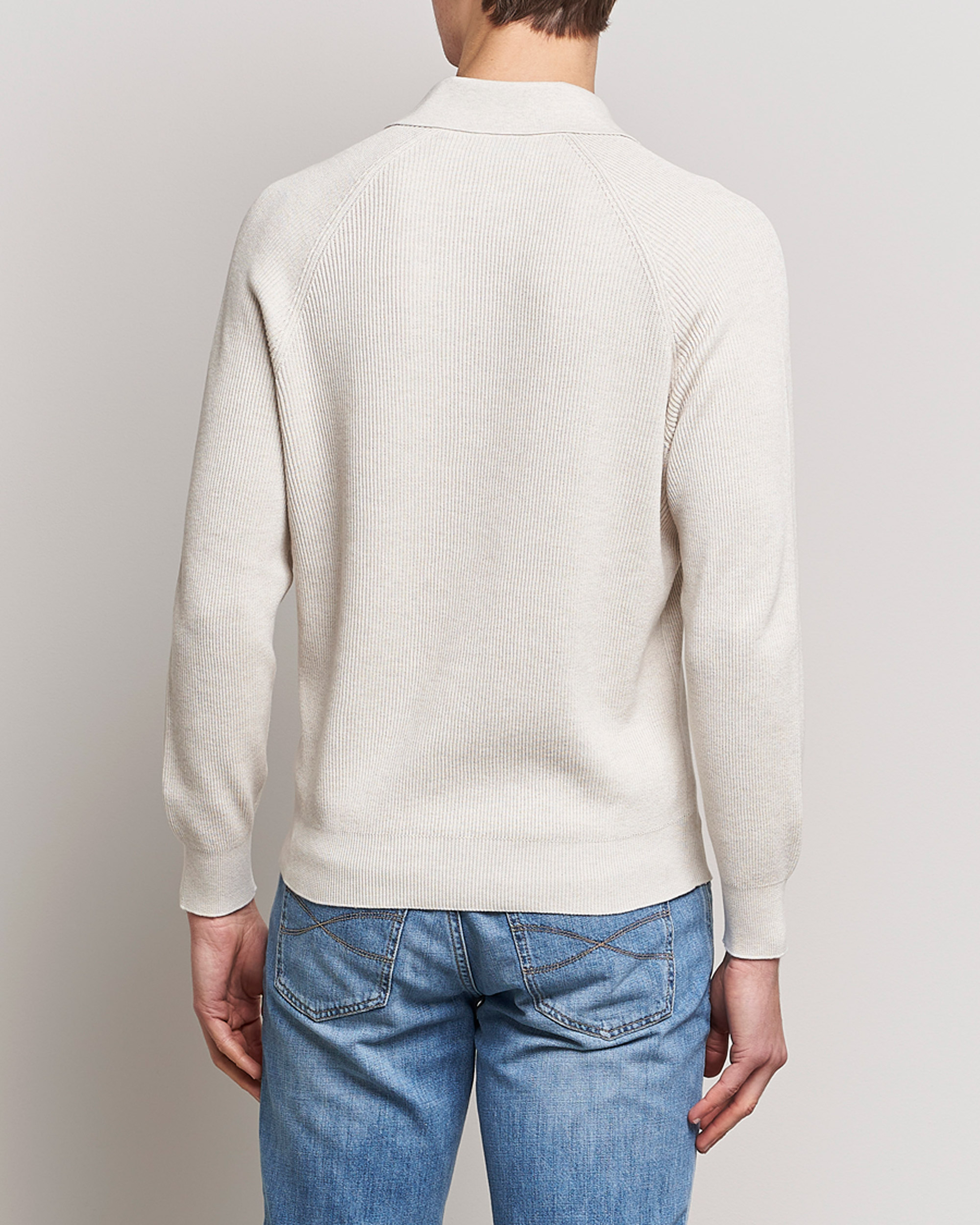Herre | Trøjer | Brunello Cucinelli | Rib Stitch Knitted Polo Light Beige