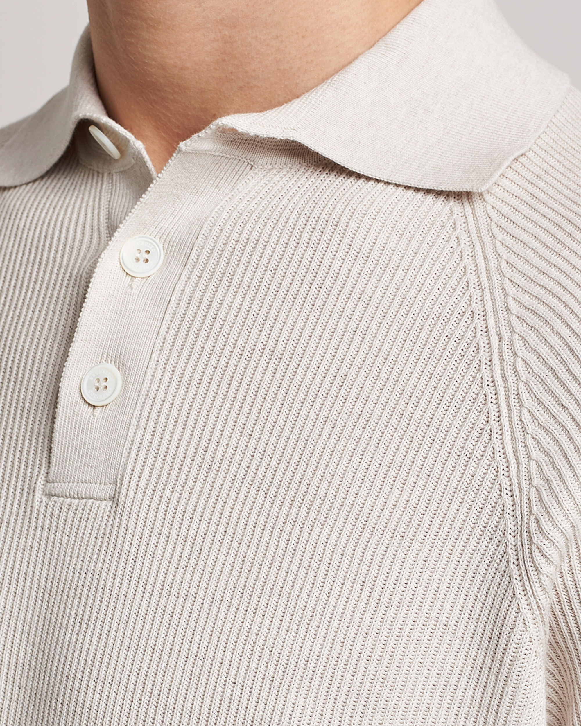 Herre | Trøjer | Brunello Cucinelli | Rib Stitch Knitted Polo Light Beige