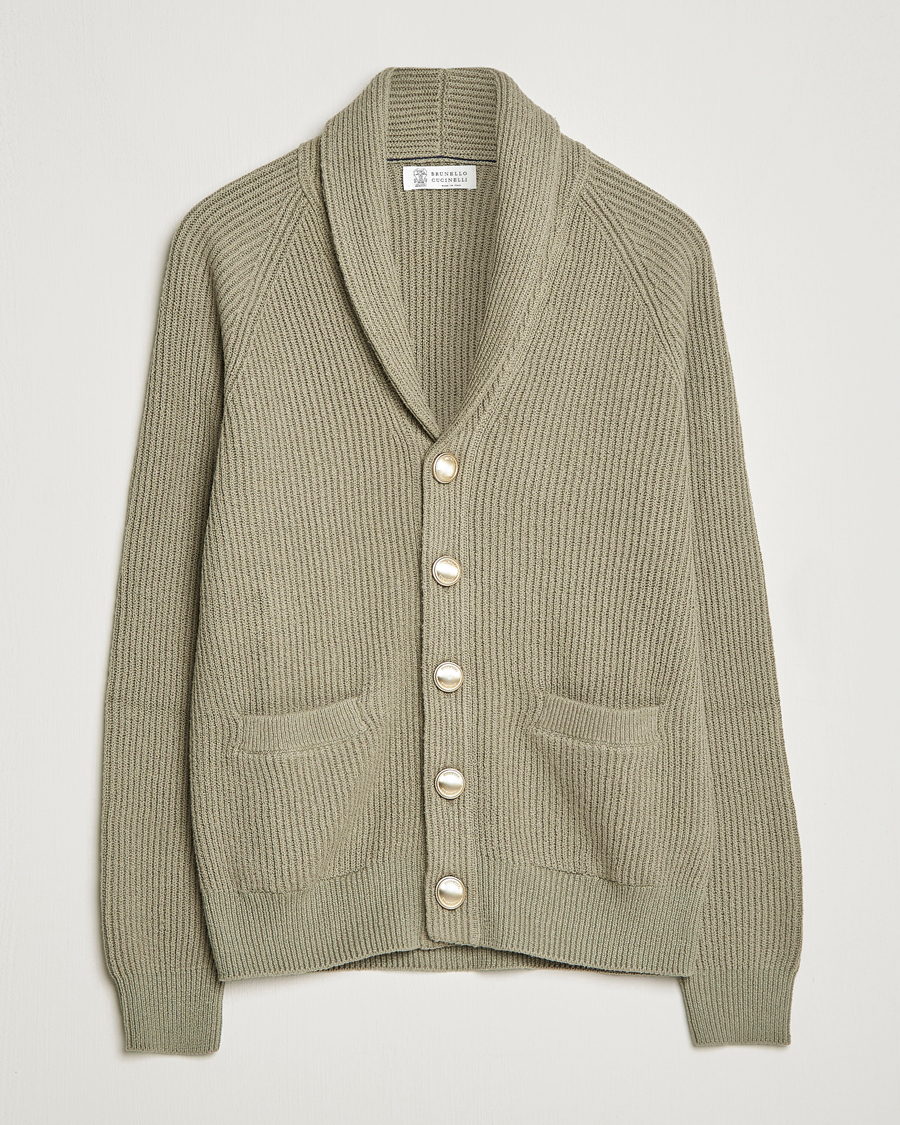 Herre | Trøjer | Brunello Cucinelli | Heavy Rib Cardigan Olive