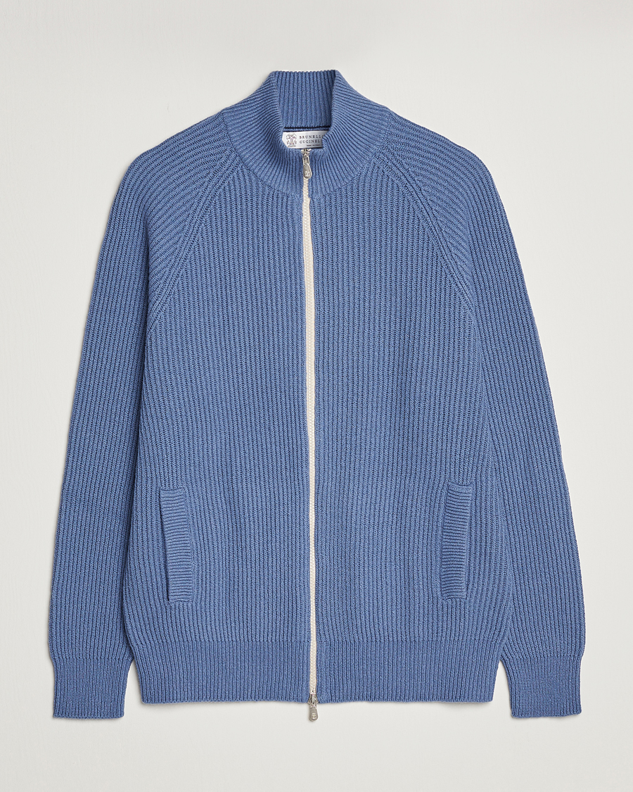 Herre | Trøjer | Brunello Cucinelli | Heavy Zip Sweater Oxford Blue