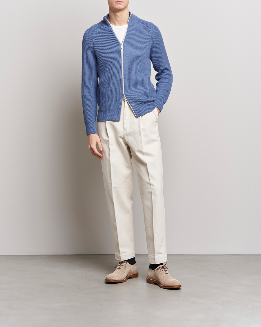 Herre | Trøjer | Brunello Cucinelli | Heavy Zip Sweater Oxford Blue
