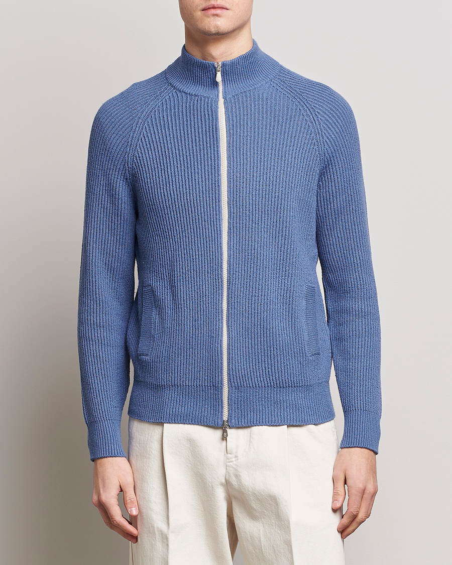 Herre | Brunello Cucinelli | Brunello Cucinelli | Heavy Zip Sweater Oxford Blue