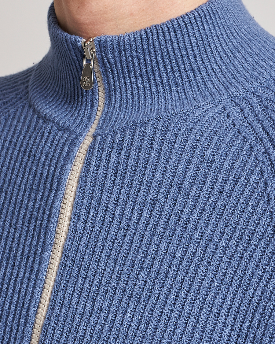 Herre | Trøjer | Brunello Cucinelli | Heavy Zip Sweater Oxford Blue