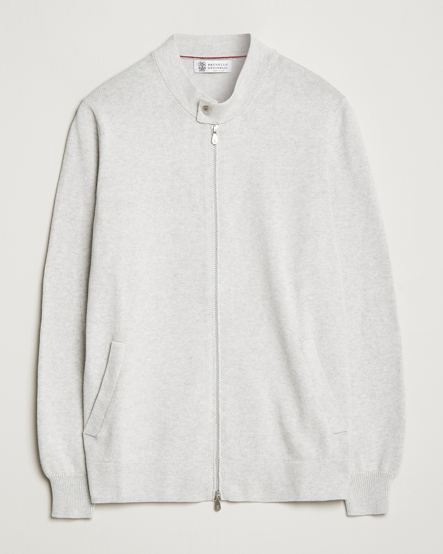 Herre | Trøjer | Brunello Cucinelli | Knitted Zip Blouson Pearl Grey
