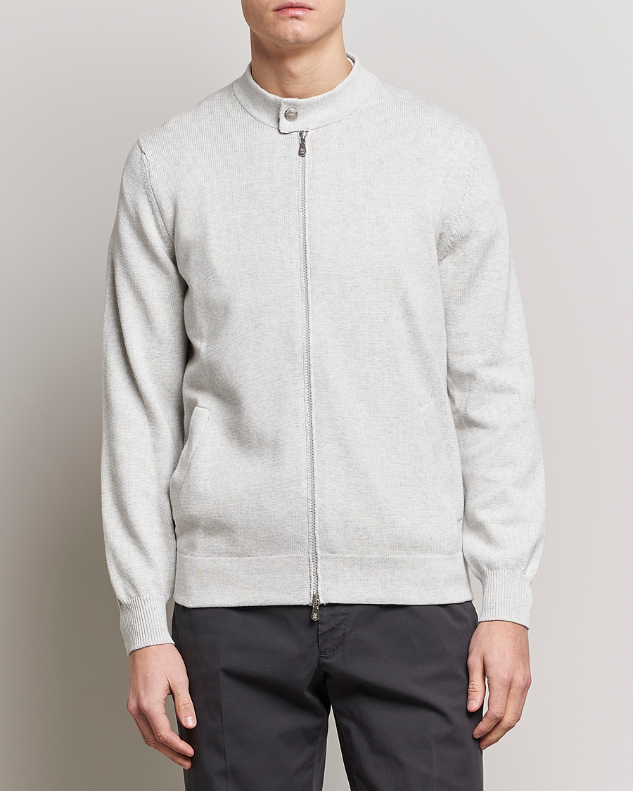 Herre | Full-zip | Brunello Cucinelli | Knitted Zip Blouson Pearl Grey