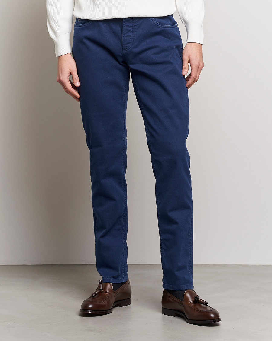 Herre | Quiet Luxury | Brunello Cucinelli | Slim Fit 5-Pocket Pants Dark Blue