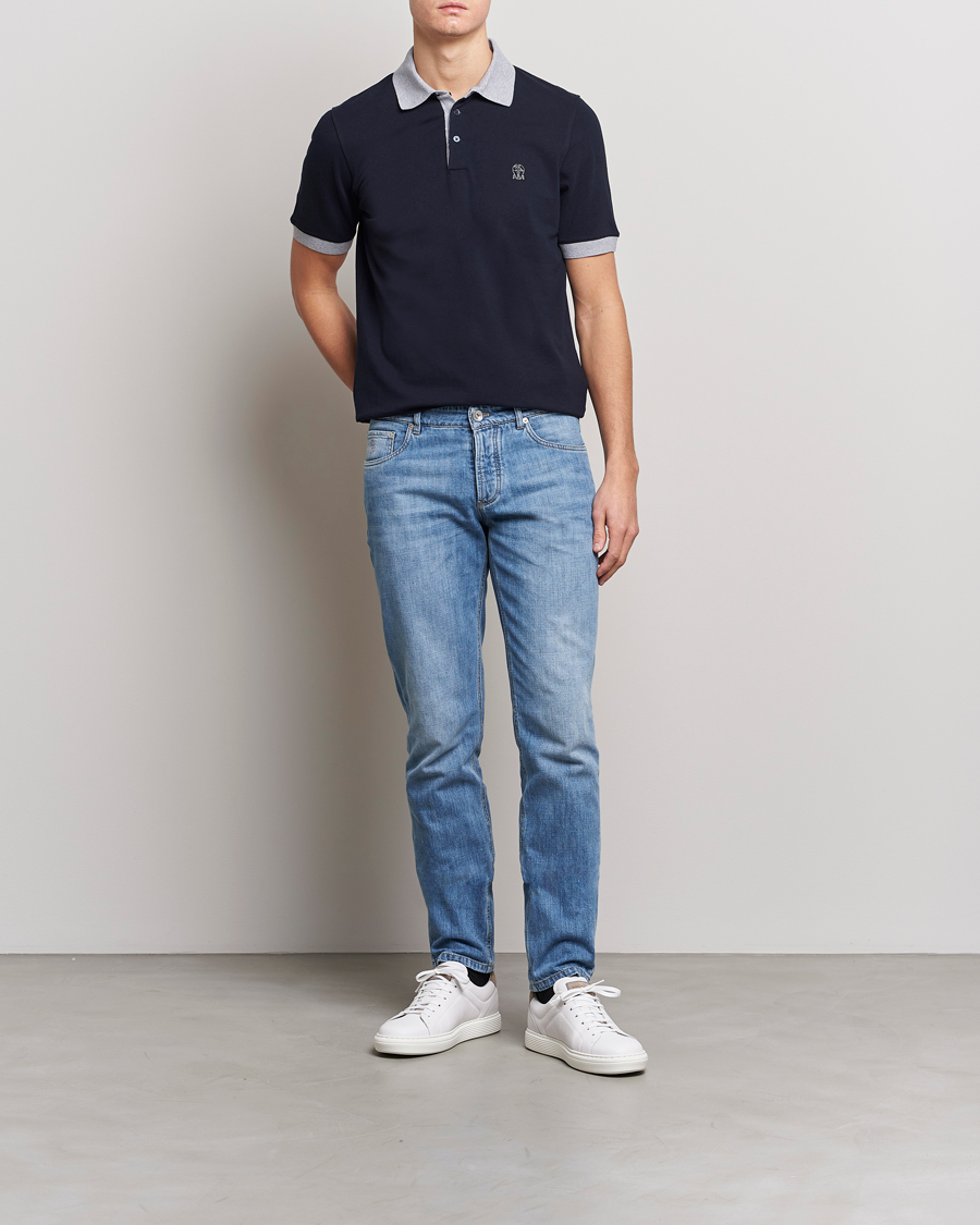 Herre | Polotrøjer | Brunello Cucinelli | Short Sleeve Polo Piquet Navy