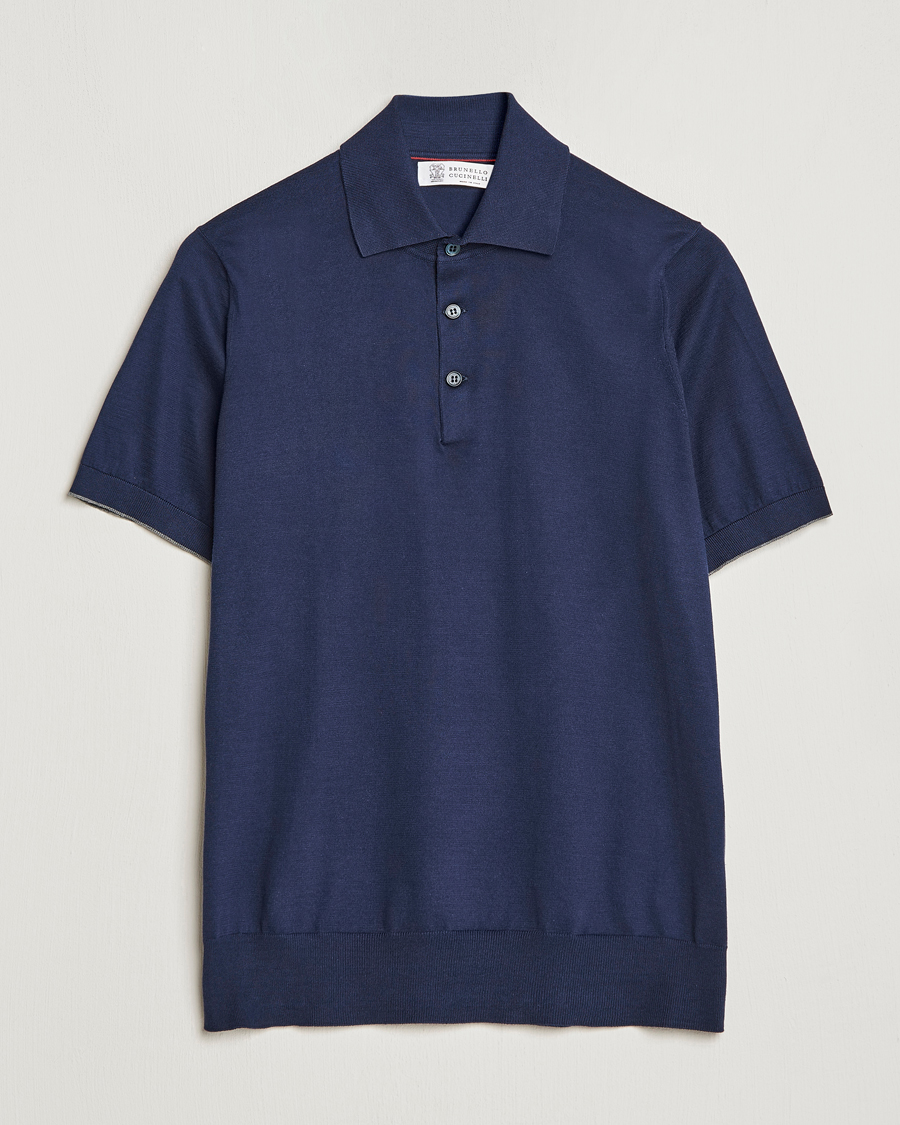 Herre | Polotrøjer | Brunello Cucinelli | Short Sleeve Knitted Polo Navy