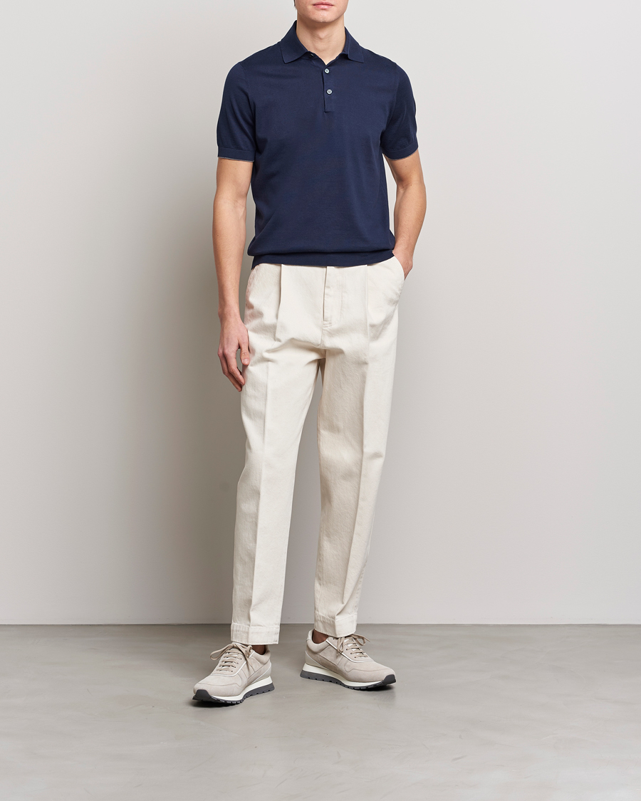 Herre | Polotrøjer | Brunello Cucinelli | Short Sleeve Knitted Polo Navy