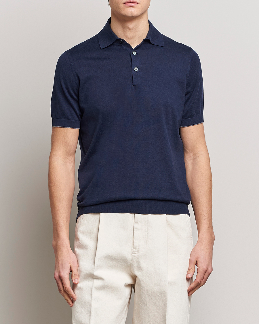 Herre | Nyheder | Brunello Cucinelli | Short Sleeve Knitted Polo Navy