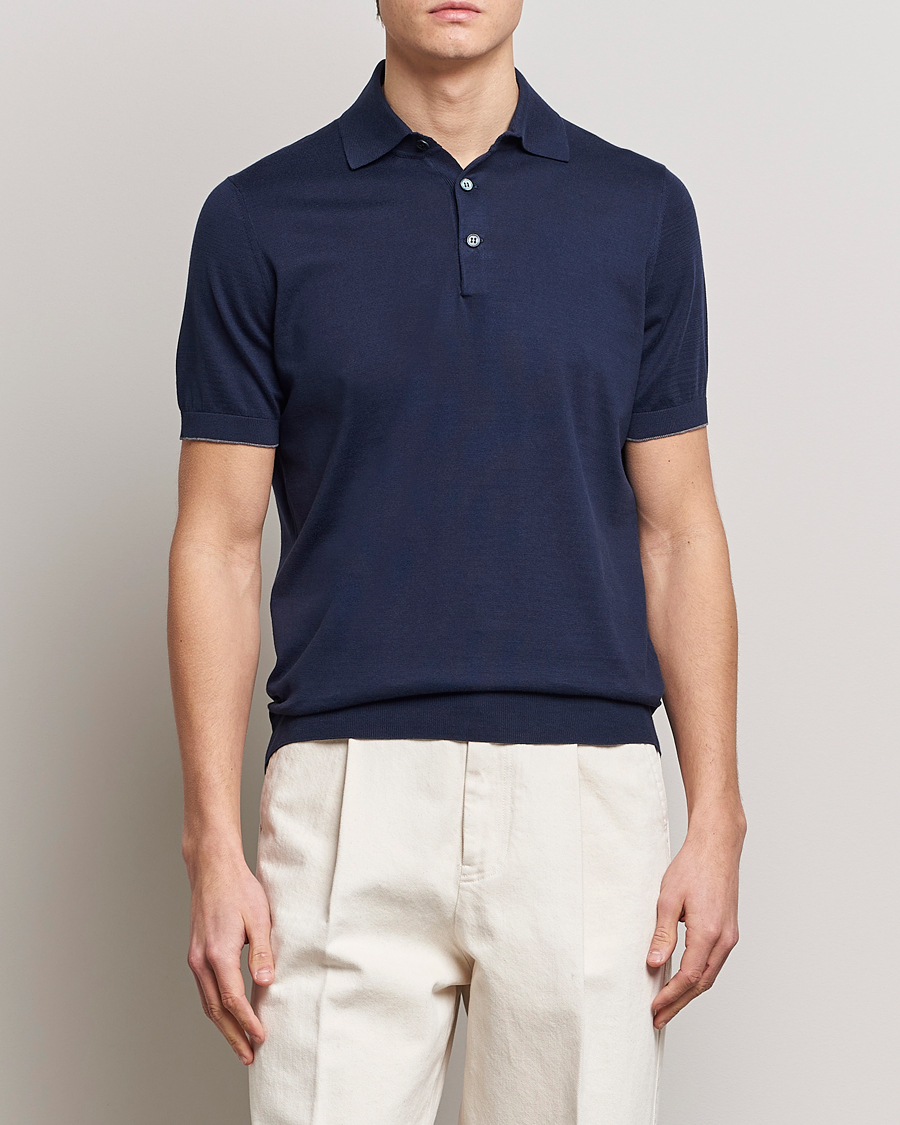Herre | Polotrøjer | Brunello Cucinelli | Short Sleeve Knitted Polo Navy