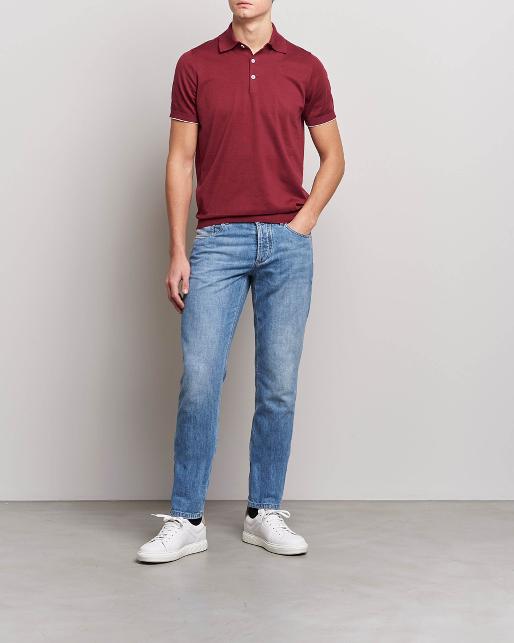 Herre | Polotrøjer | Brunello Cucinelli | Short Sleeve Knitted Polo Burgundy