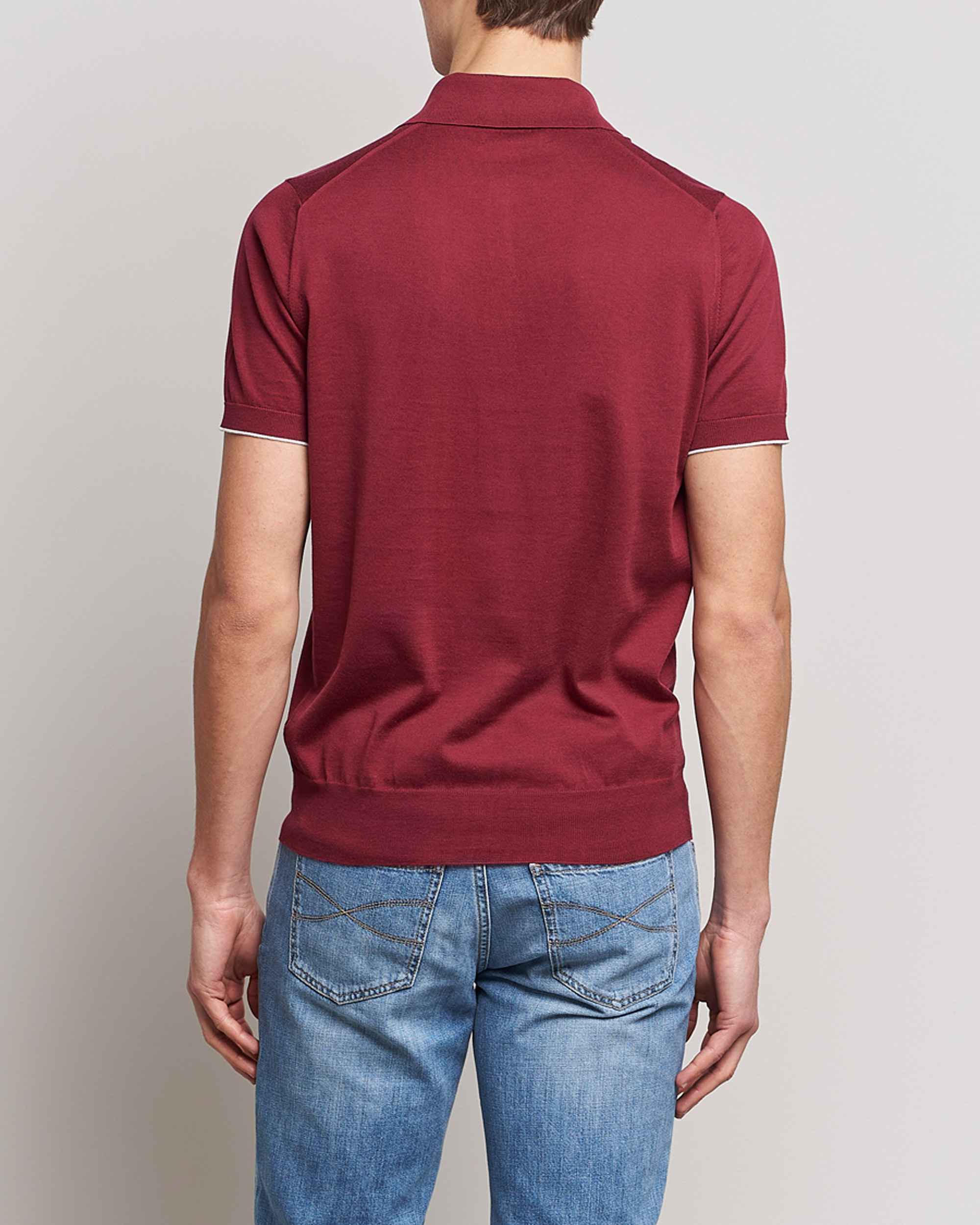 Herre | Polotrøjer | Brunello Cucinelli | Short Sleeve Knitted Polo Burgundy