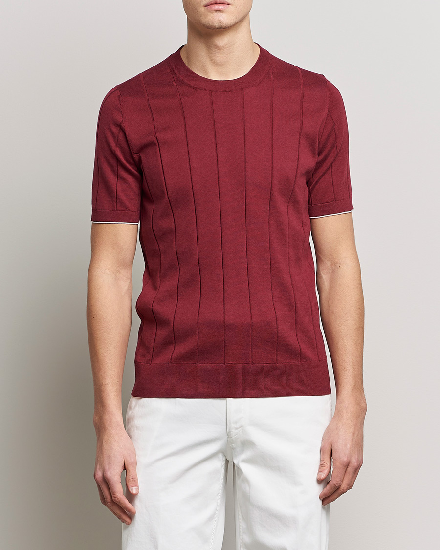 Herre | Sorte t-shirts | Brunello Cucinelli | Rib Knitted T-Shirt Burgundy