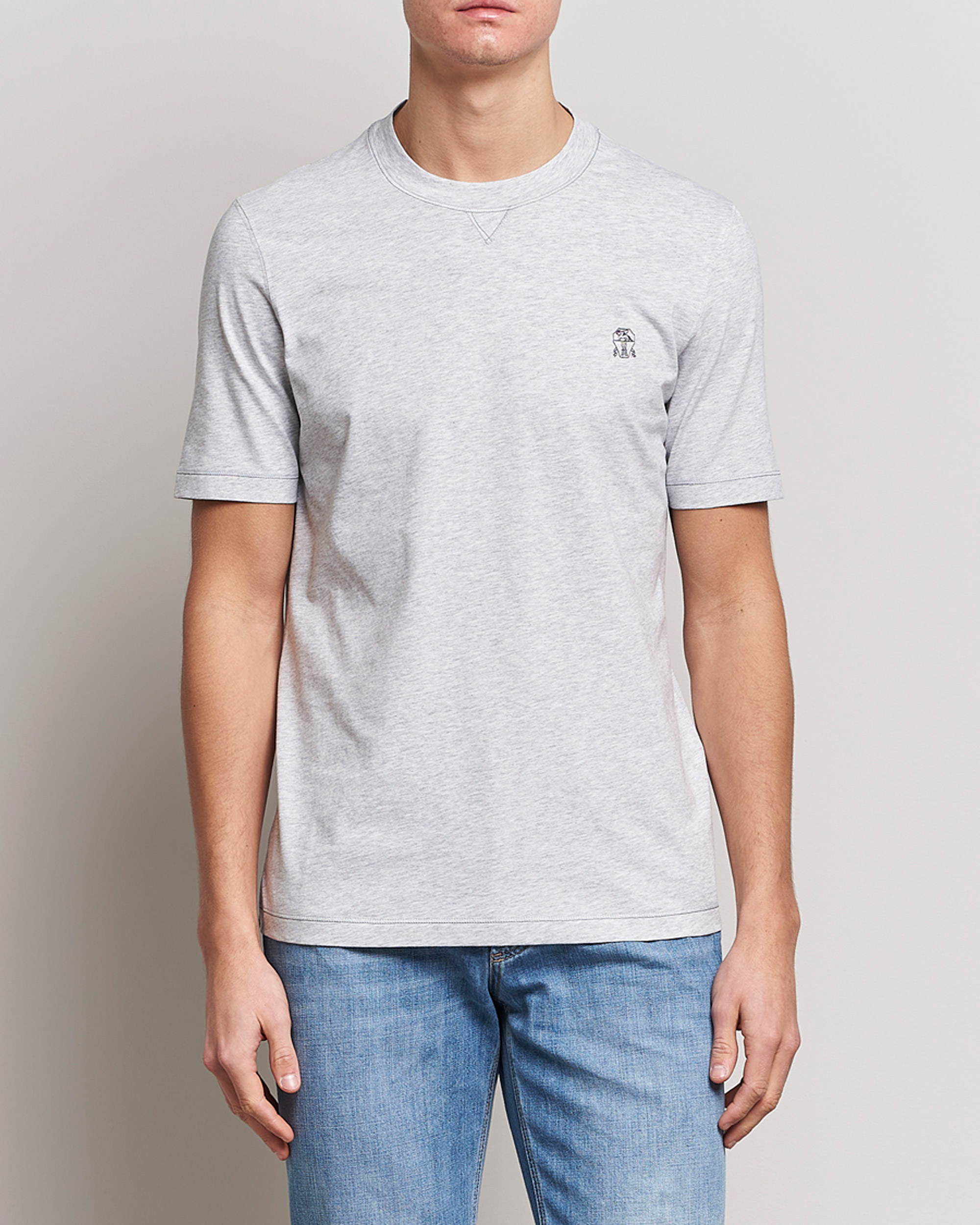 Herre | Brunello Cucinelli | Brunello Cucinelli | Short Sleeve Logo T-shirt Light Grey