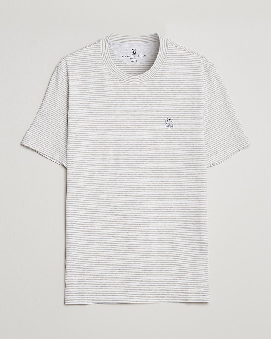 Herre | T-Shirts | Brunello Cucinelli | Short Sleeve Striped T-Shirt Light Grey
