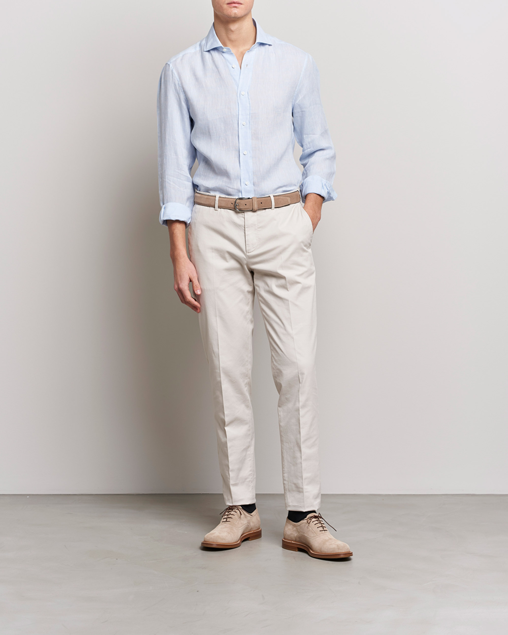 Herre | Skjorter | Brunello Cucinelli | Slim Fit Linen Sport Shirt Light Blue