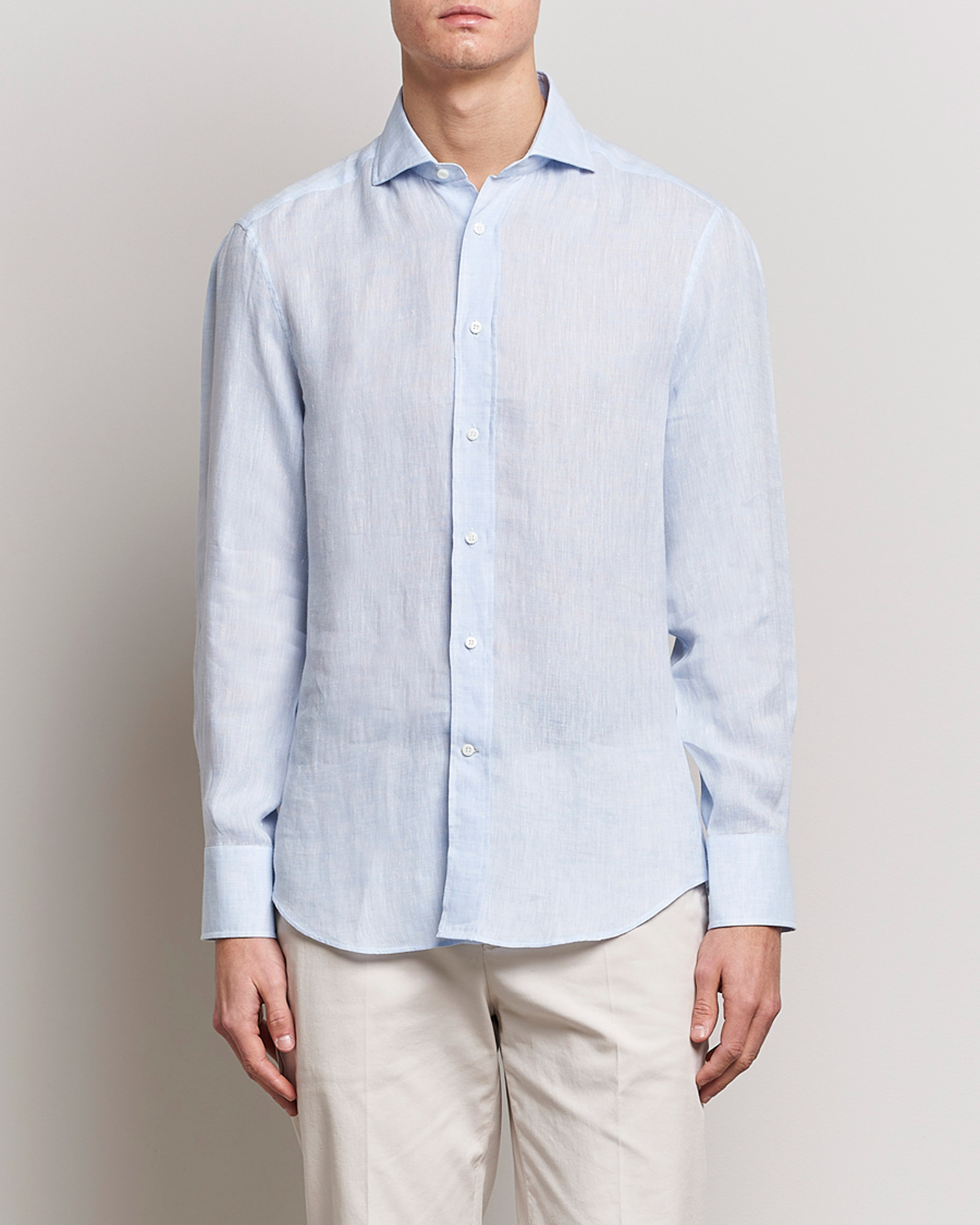 Herre | Skjorter | Brunello Cucinelli | Slim Fit Linen Sport Shirt Light Blue
