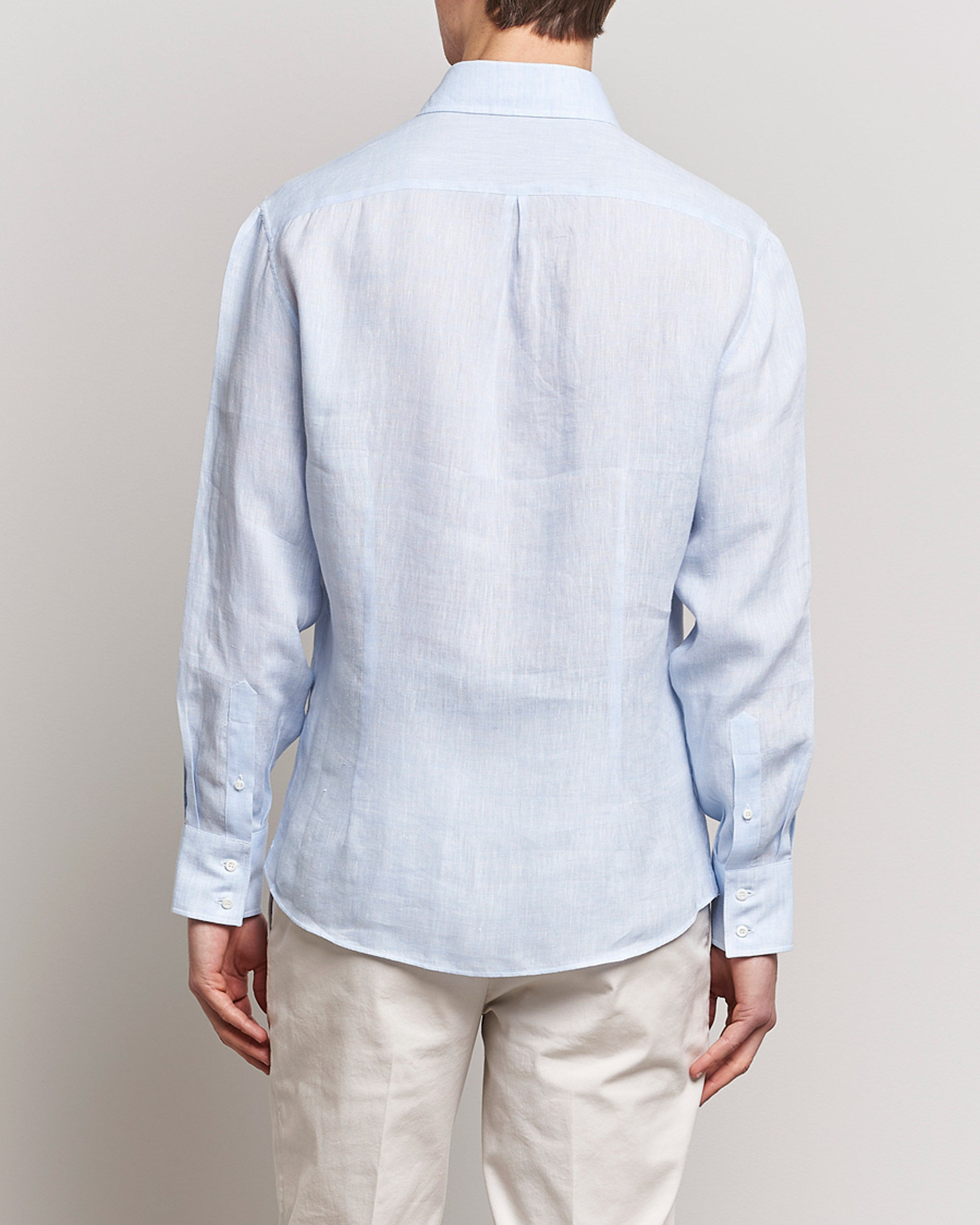 Herre | Skjorter | Brunello Cucinelli | Slim Fit Linen Sport Shirt Light Blue