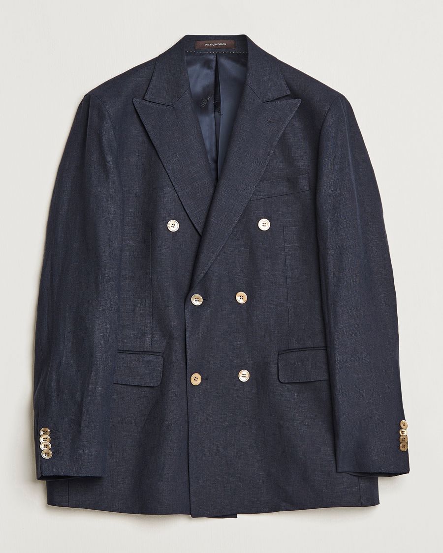 Herre | Blazere & jakker | Oscar Jacobson | Farris Double Breasted Linen Blazer Navy