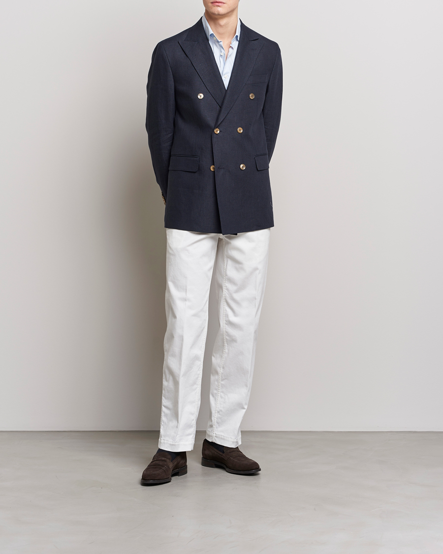 Herre | Blazere & jakker | Oscar Jacobson | Farris Double Breasted Linen Blazer Navy