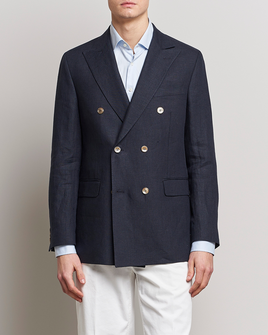 Herre | Blazere & jakker | Oscar Jacobson | Farris Double Breasted Linen Blazer Navy
