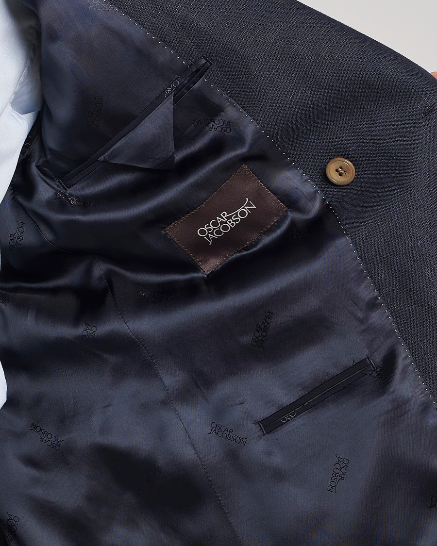Herre | Blazere & jakker | Oscar Jacobson | Farris Double Breasted Linen Blazer Navy