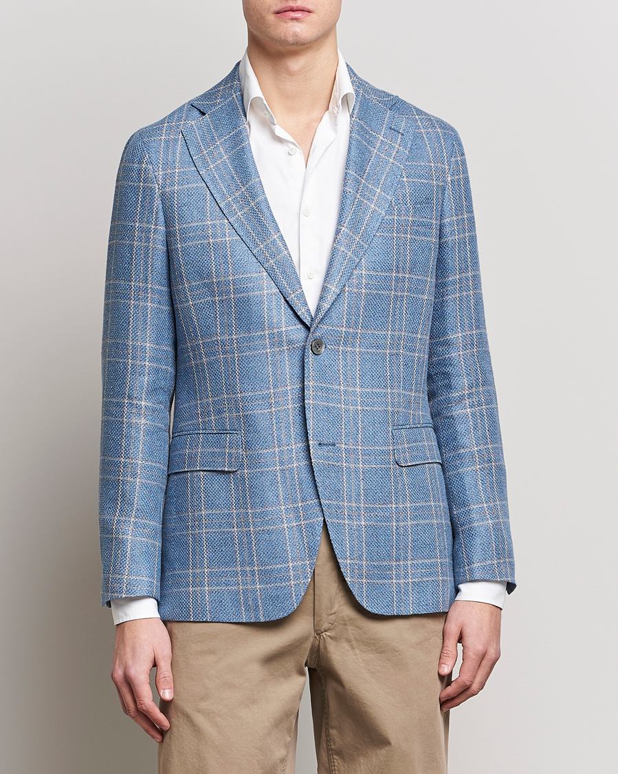 Herre | Hørblazer | Oscar Jacobson | Fogerty Soft Cotton/Linen/Wool Blazer Light Blue