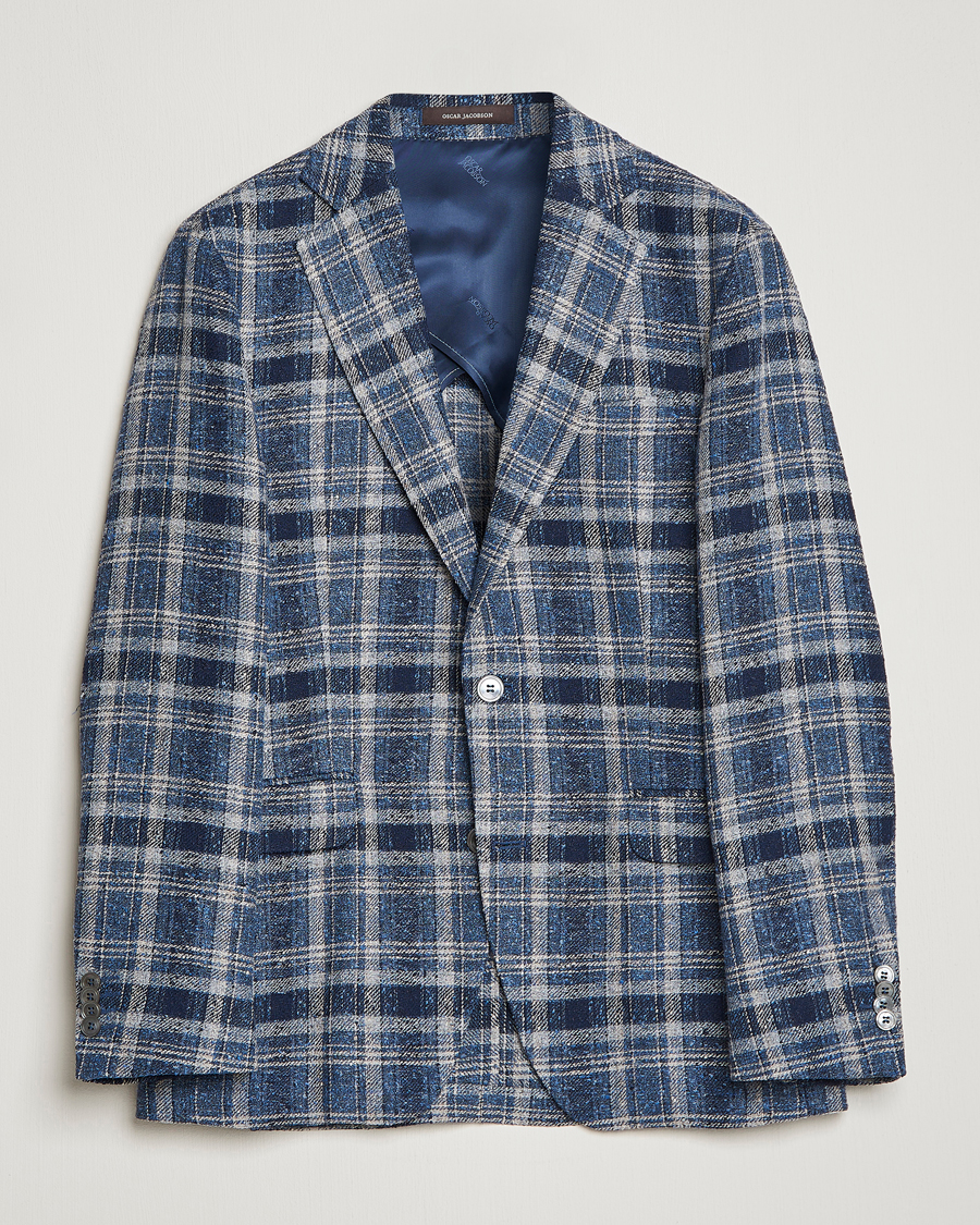 Herre | Blazere & jakker | Oscar Jacobson | Ferry Soft Checked Linen Blazer Blue