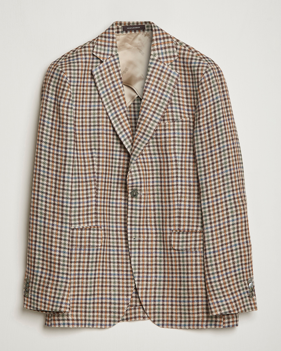 Herre | Blazere & jakker | Oscar Jacobson | Ferry Checked Summer Tweed Linen/Silk Blazer Brown