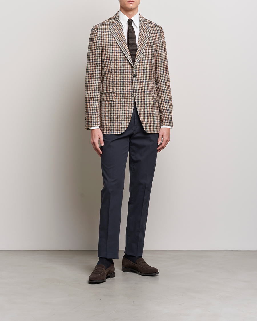 Herre | Blazere & jakker | Oscar Jacobson | Ferry Checked Summer Tweed Linen/Silk Blazer Brown