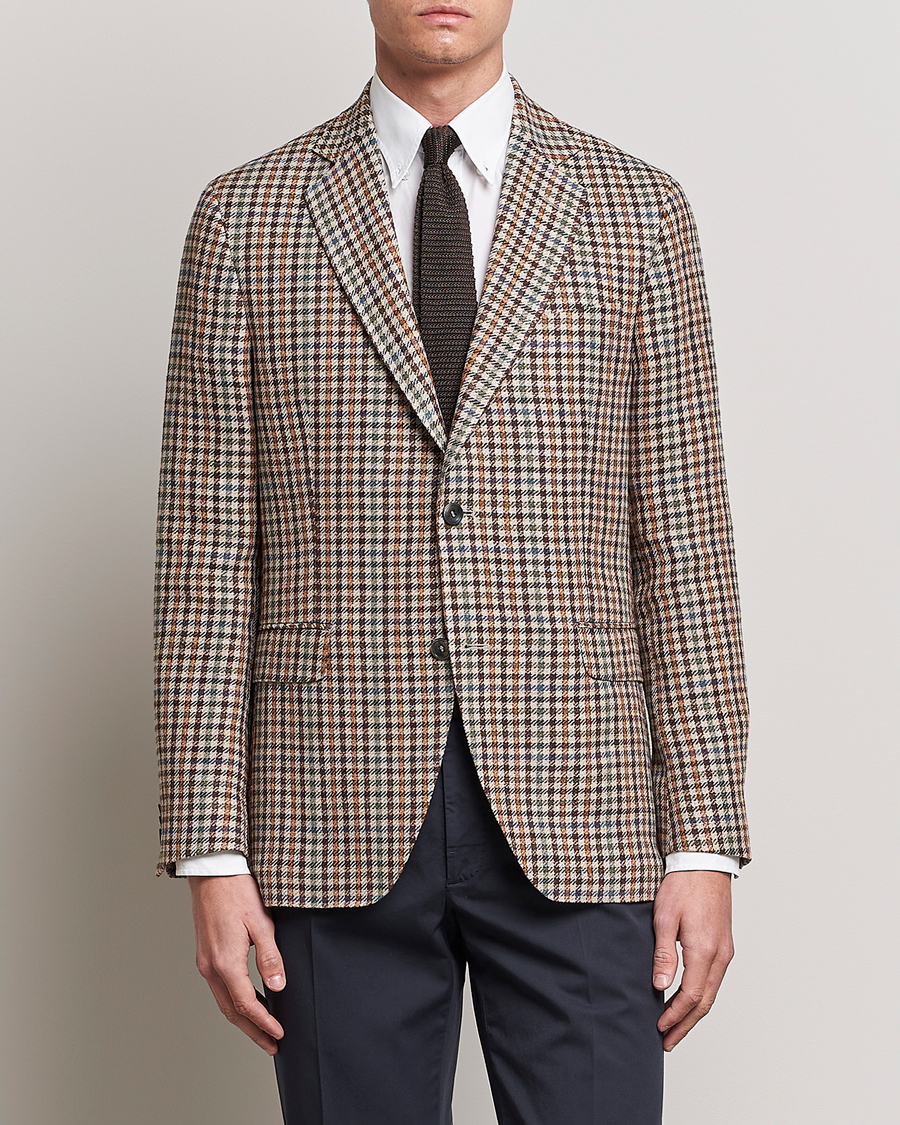 Herre | Blazere & jakker | Oscar Jacobson | Ferry Checked Summer Tweed Linen/Silk Blazer Brown