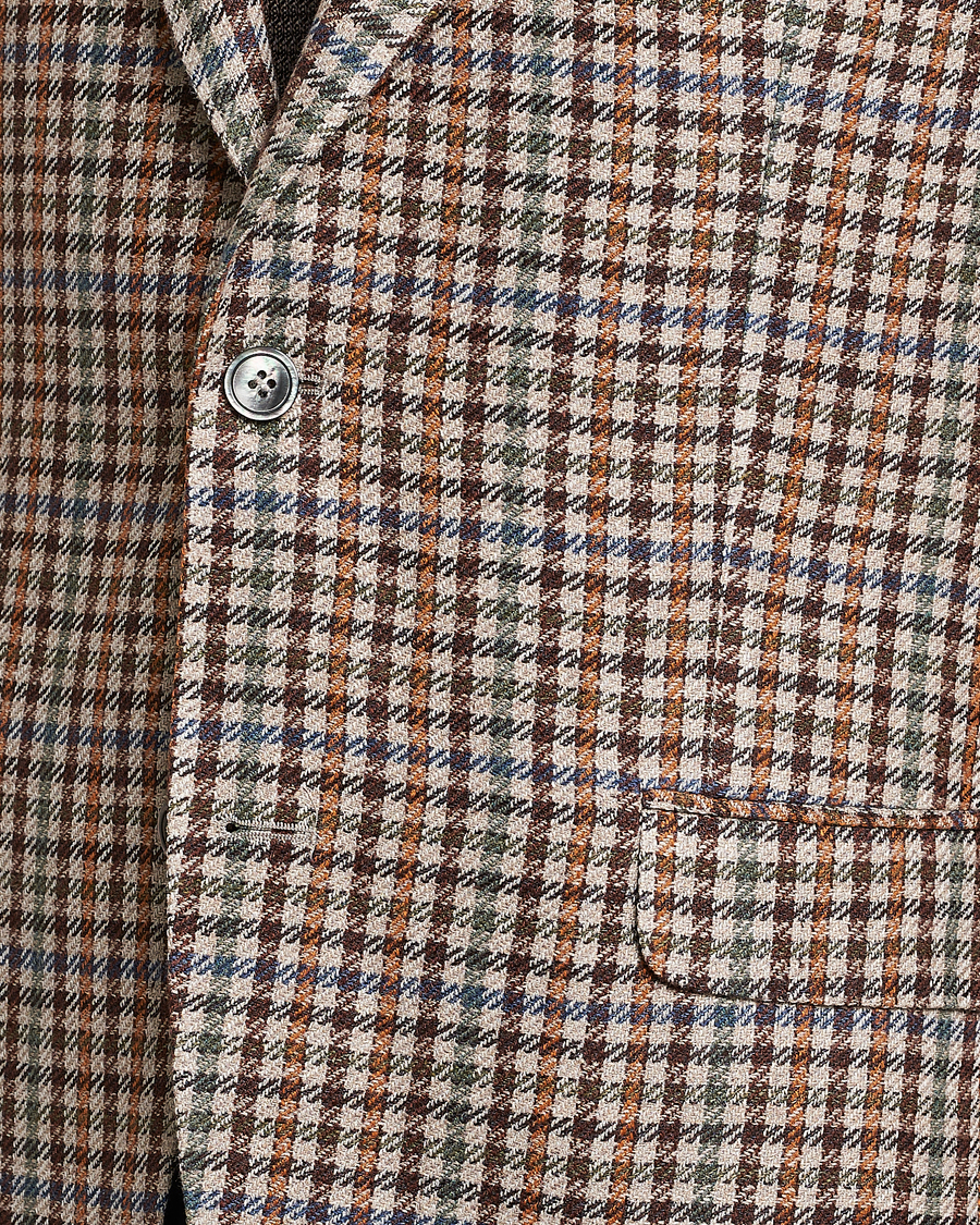 Herre | Blazere & jakker | Oscar Jacobson | Ferry Checked Summer Tweed Linen/Silk Blazer Brown