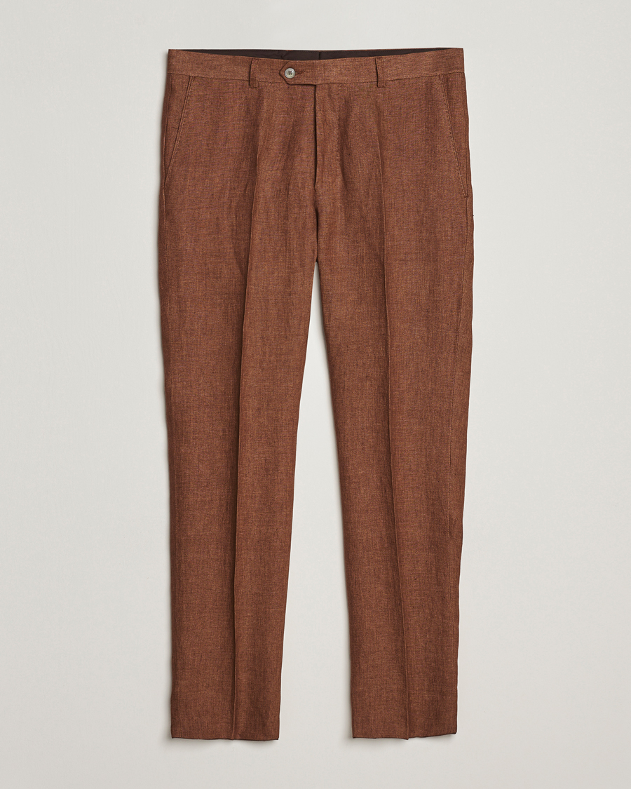 Herre | Bukser | Oscar Jacobson | Denz Linen Trousers Brown