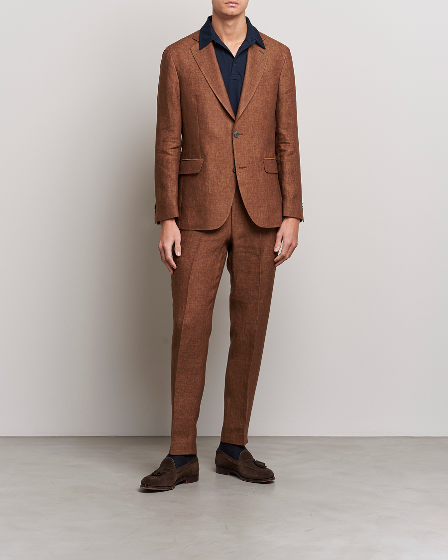 Herre | Bukser | Oscar Jacobson | Denz Linen Trousers Brown