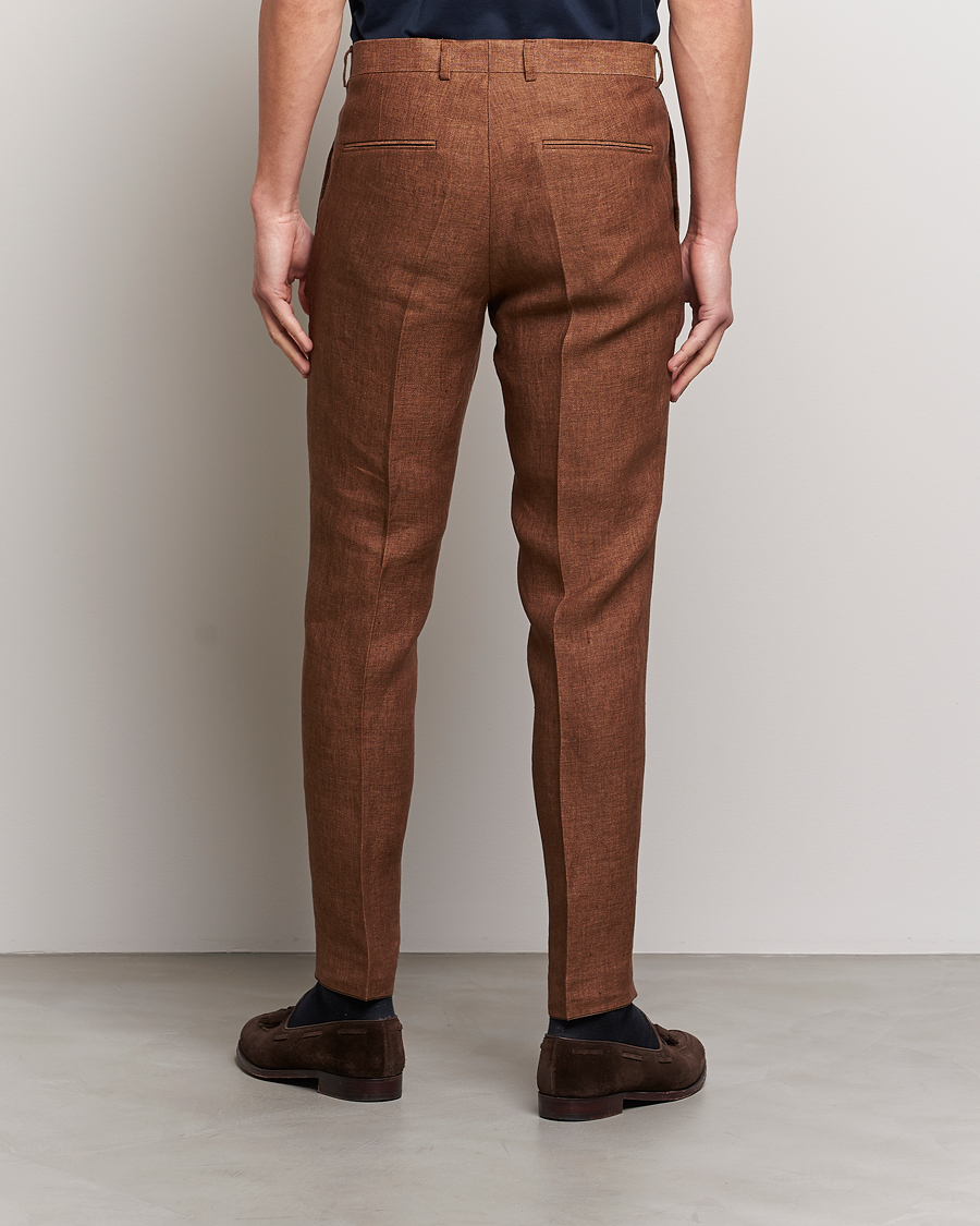 Herre | Bukser | Oscar Jacobson | Denz Linen Trousers Brown